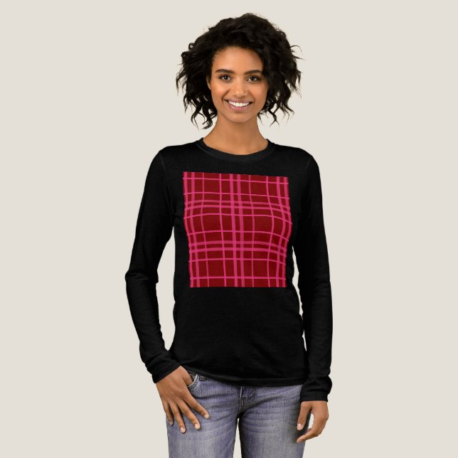 Maroon Pink Check Grid Plaid Design  Tri-Blend Shirt (Full Front)