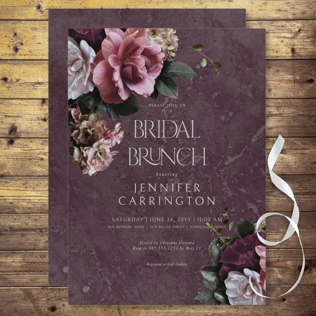 Maroon & Pink Floral Modern Bridal Brunch Invitation (Maroon & Pink Floral Modern Bridal Brunch Invitation)