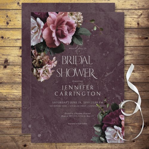 Maroon  Pink Floral Modern Bridal Shower Invitation