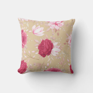  maroon  pink floral   Throw Pillow