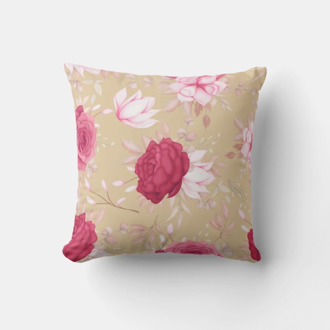  maroon  pink floral   Throw Pillow (Front)