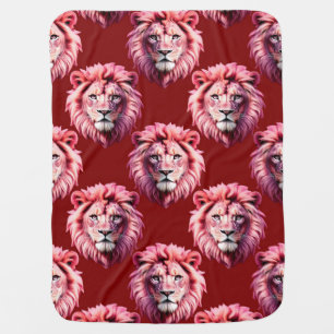 Maroon Pink Lion Head Design  Baby Blanket