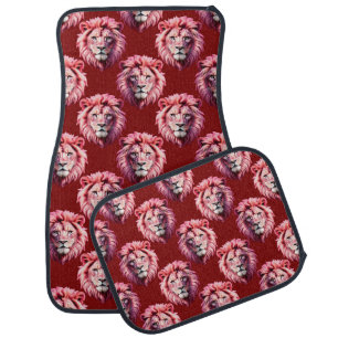 Maroon Pink Lion Head Design Car Floor Mat