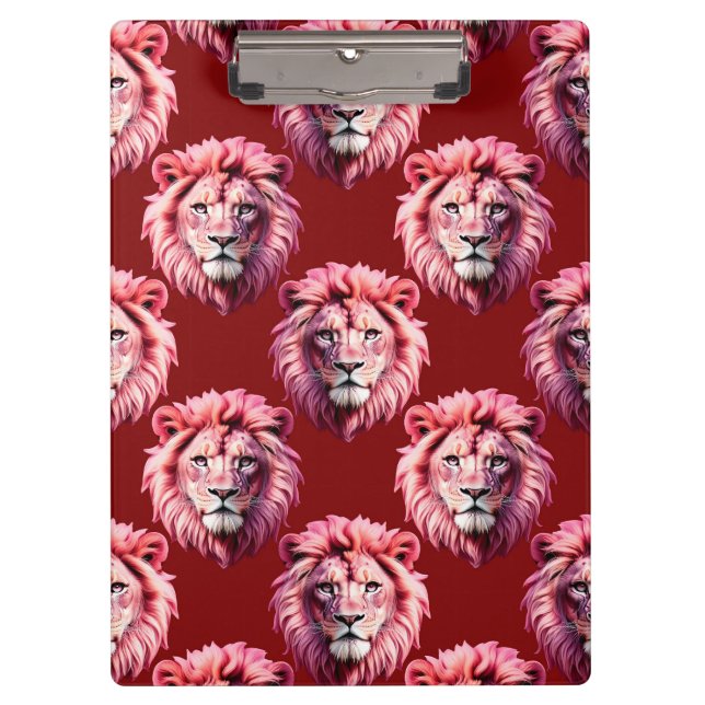 Maroon Pink Lion Head Design  Clipboard (Front)