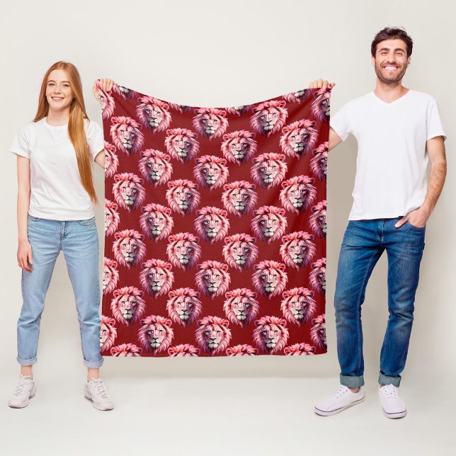 Maroon Pink Lion Head Design  Fleece Blanket (Creator Uploaded)