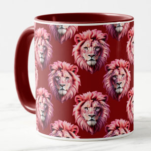 Maroon Pink Lion Head Design Mug