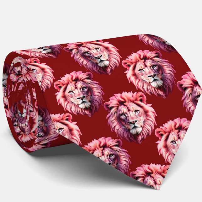 Maroon Pink Lion Head Design  Neck Tie (Creator Uploaded)