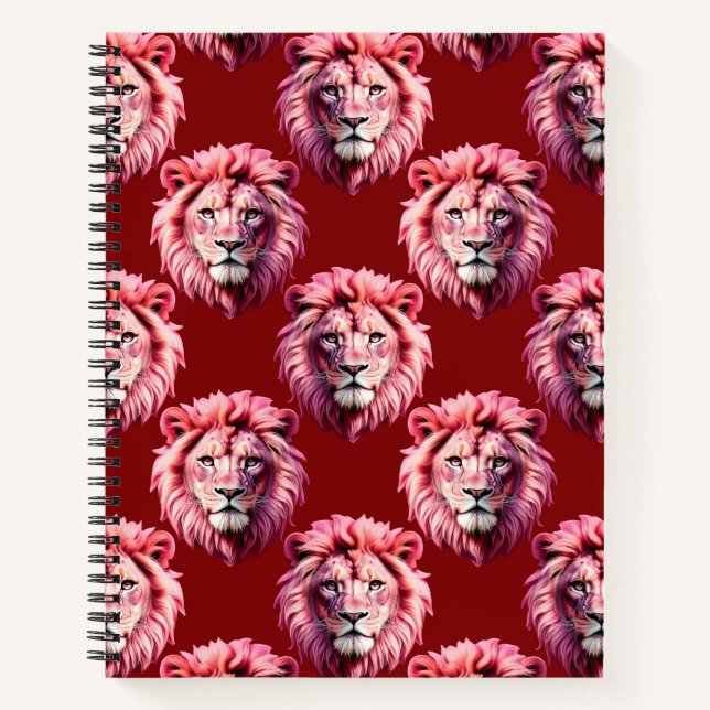 Maroon Pink Lion Head Design  Notebook (Front)