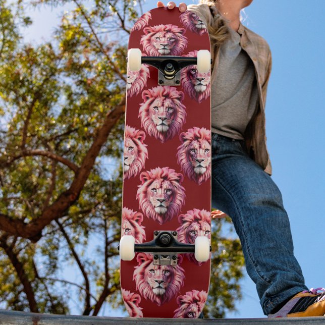 Maroon Pink Lion Head Design  Skateboard (Creator Uploaded)
