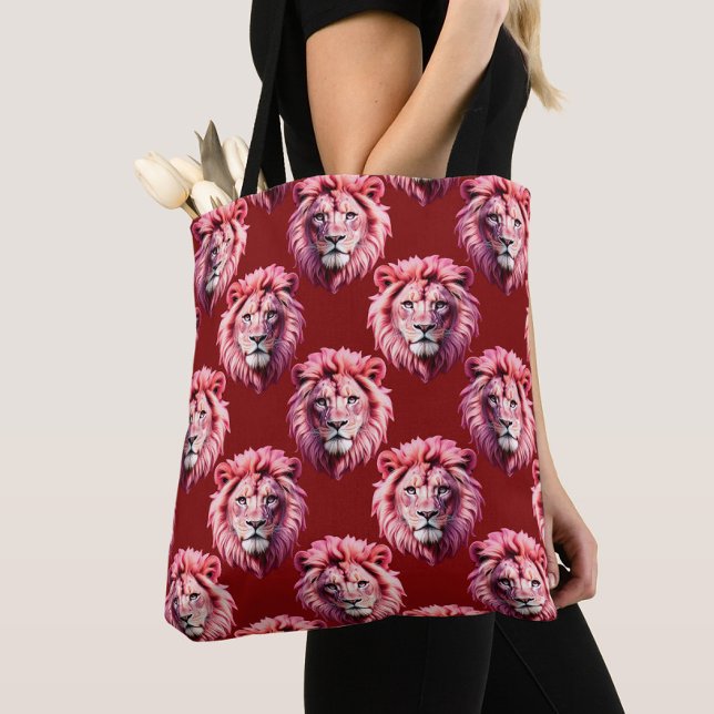 Maroon Pink Lion Head Design  Tote Bag (Creator Uploaded)