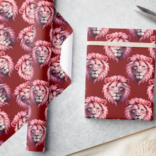 Maroon Pink Lion Head Design  Wrapping Paper (Creator Uploaded)
