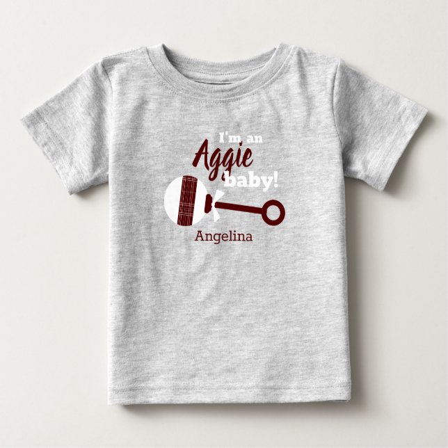 Maroon Plaid Rattle Aggie Baby T-Shirt (Front)
