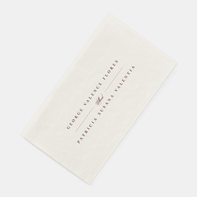 Maroon Plum Formal Calligraphy Elegant Wedding Paper Guest Towels (Corner)