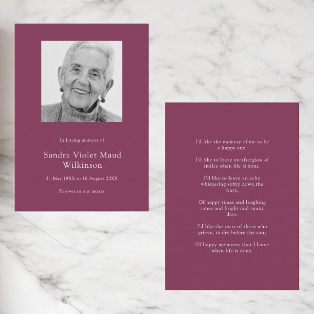 Maroon Poem Funeral Sympathy Note Card (Creator Uploaded)