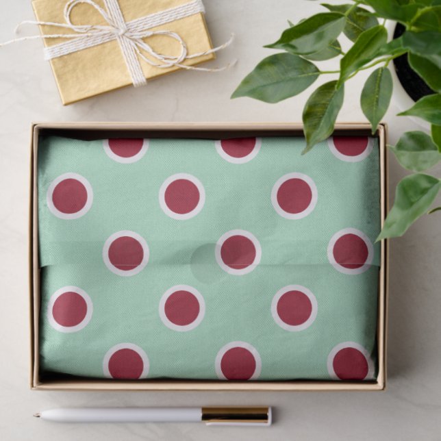 Maroon Polka Dots on Mint Green Tissue Paper (Gift)