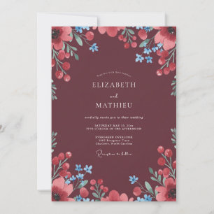 Maroon Poppy Berry Wedding Invitation