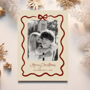 Maroon Quirky Bow Frame Holiday Card
