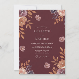 Maroon Ranunculus Dusty Eucalyptus Wedding Invitation