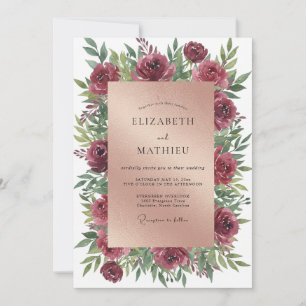 Maroon Ranunculus Eucalyptus Wedding Invitation