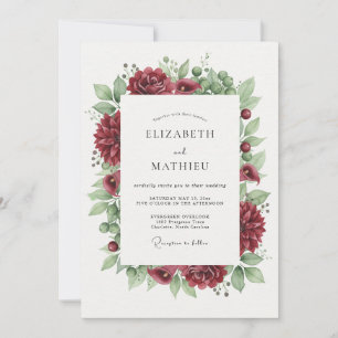 Maroon Ranunculus Wreath Wedding Invitation