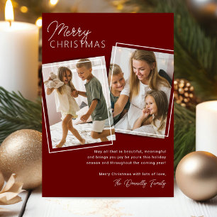 Maroon Red 2 Photo Christmas Holiday Card