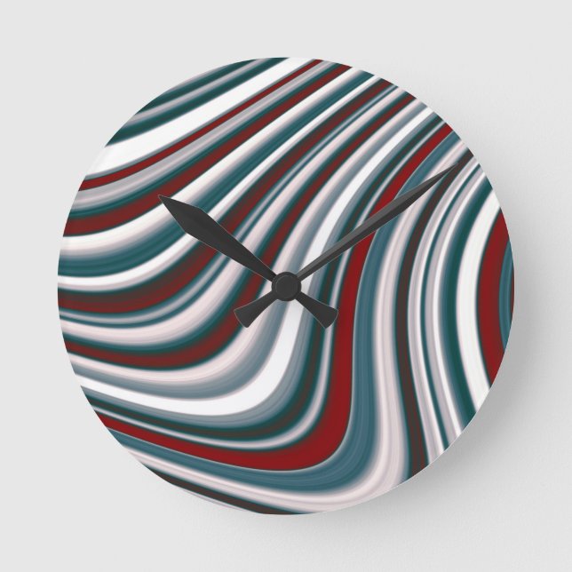 Maroon Red and Teal Blue Abstract Curvy Shapes Round Clock (Front)