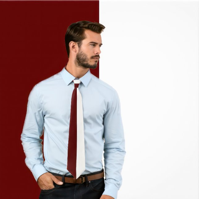 Maroon Red and White Split Color Tie (Man wears a Maroon Red and White Split Color Tie
)
