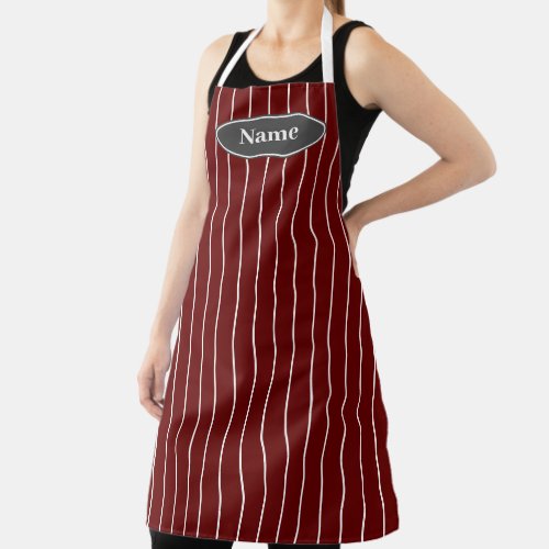 Maroon red and white thin striped kitchen aprons