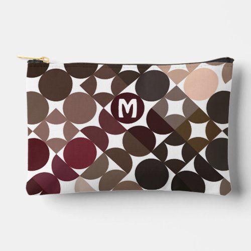 Maroon Red Beige Brown Midcentury Circles Pattern Accessory Pouch