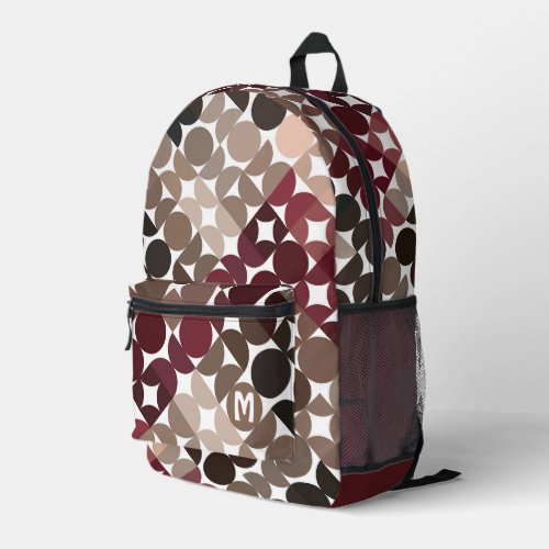 Maroon Red Beige Brown Midcentury Circles Pattern Printed Backpack