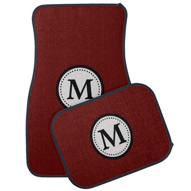 Maroon Red Black Monogram Car Floor Mat (Set)