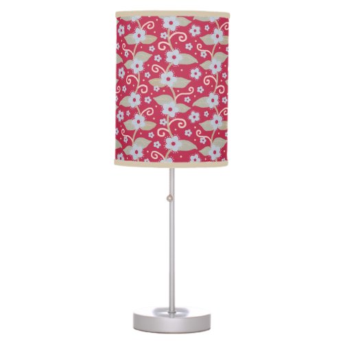 Maroon Red Blue Floral Morning Glory Vine  Table Lamp