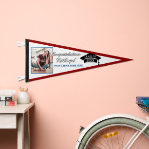 Maroon Red Blue White Black Congratulations Grad Pennant Flag