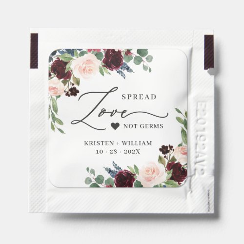 Maroon Red Blush Floral Wedding Spread Love Hand Sanitizer Packet