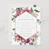 MAROON RED BLUSH ROSE FLORA DRIVE BY BRIDAL SHOWER POSTCARD (Front/Back)