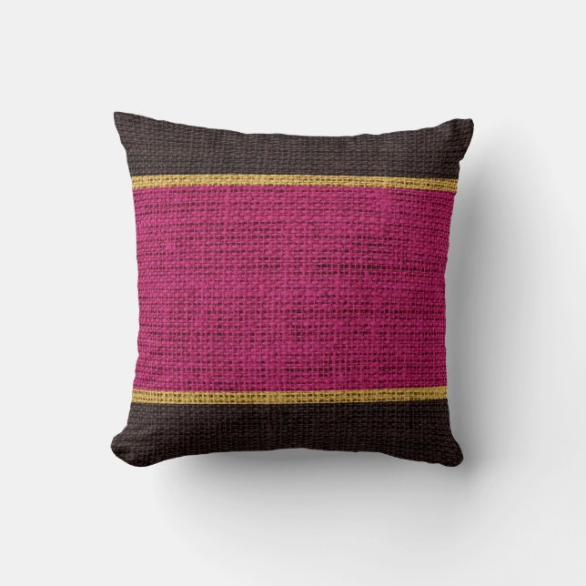Maroon red & Brown Rustic Burlap Jute Background Throw Pillow (Front)