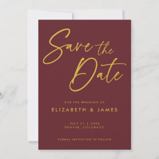 Maroon Red Calligraphy Wedding Save The Date Invitation