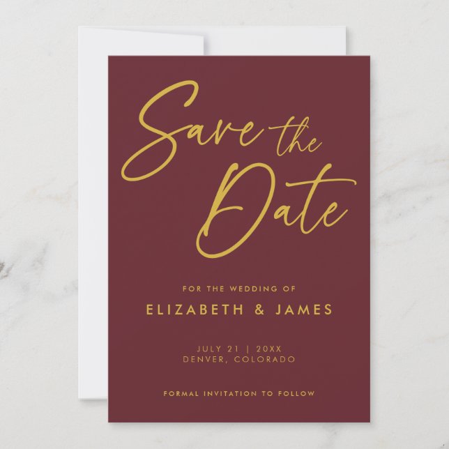 Maroon Red Calligraphy Wedding Save The Date Invitation (Front)