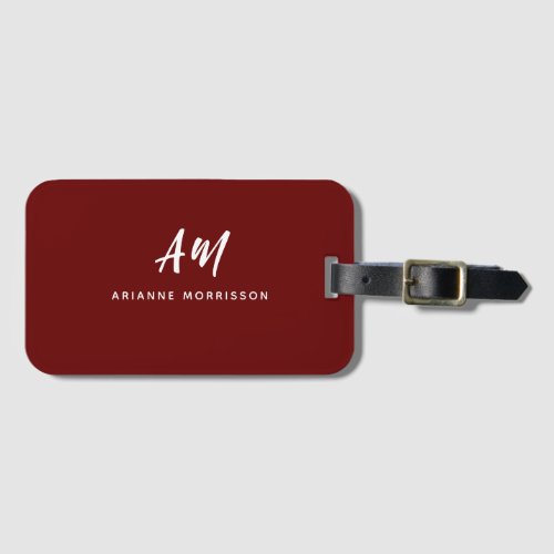 Maroon Red Casual Script Two Monogram  Luggage Tag