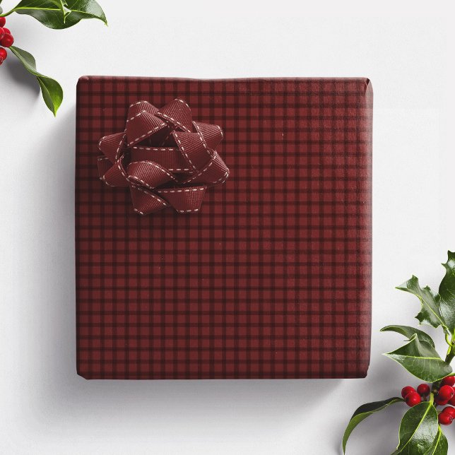 Maroon red checked plaid simple Christmas holiday Wrapping Paper (Creator Uploaded)