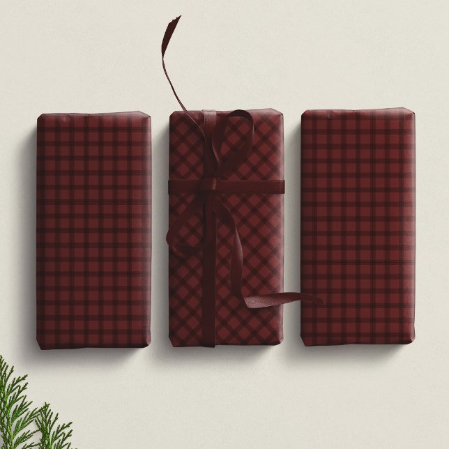 Maroon red checked plaid simple Christmas holiday Wrapping Paper Sheets (Creator Uploaded)