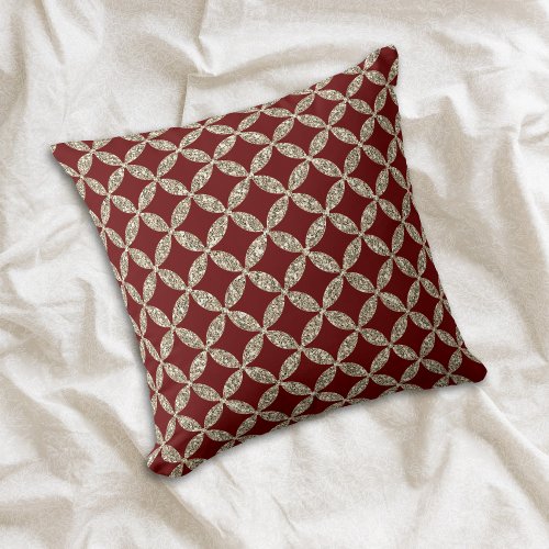 Maroon Red Elegant Faux Glitter Pattern Throw Pillow