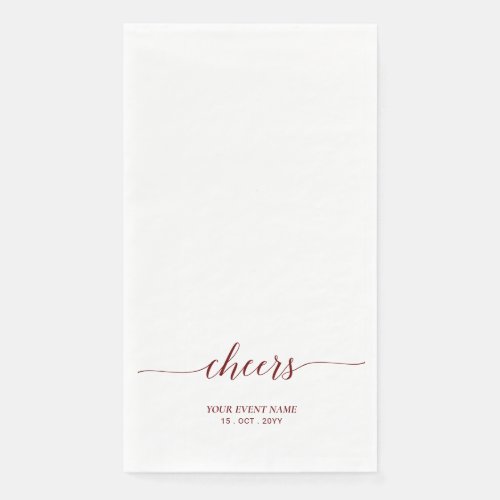 Maroon Red Elegant Script Lettering Cheers Event Paper Guest Towels