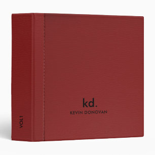 Maroon Red Faux Leather Stitches Accent 3 Ring Binder