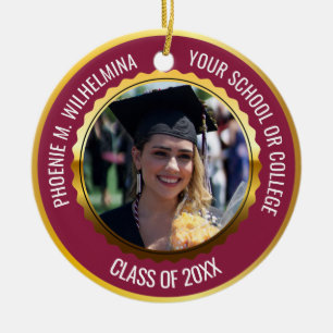 Maroon Red Gold 2 Photo Graduation Class of 2024 Ceramic Ornament