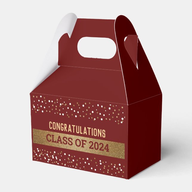 Maroon Red Gold Congratulations Class of 2024 Favor Boxes (Front Side)