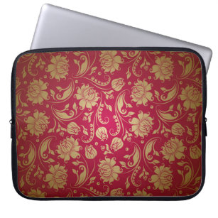 Maroon Red & Gold Damasks Pattern Laptop Sleeve
