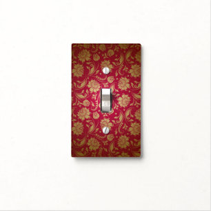 Maroon Red & Gold Damasks Pattern Light Switch Cover