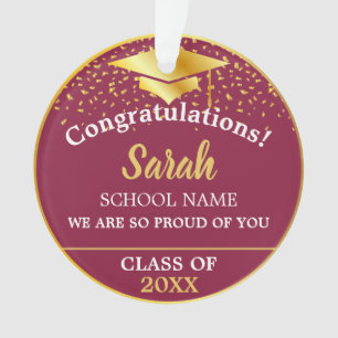 Maroon Red Gold Graduation Class Of 2026 Custom Ornament