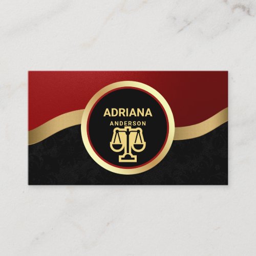 Maroon Red Gold Lawyer Justice Scale Attorney Business Card